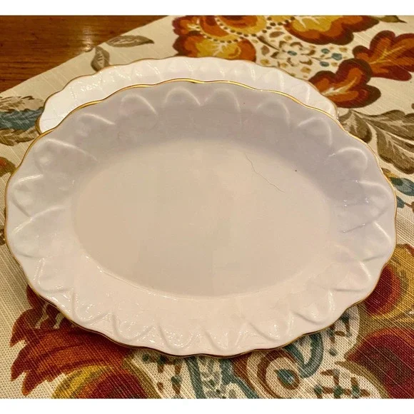 Vintage Royal Worcester Fern Leaf Dishes, Bone China with Gold Trim