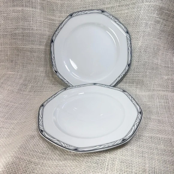 Studio Nova Synthesis Y0031 Octagon Salad Plates Black White Art Deco Set of 2
