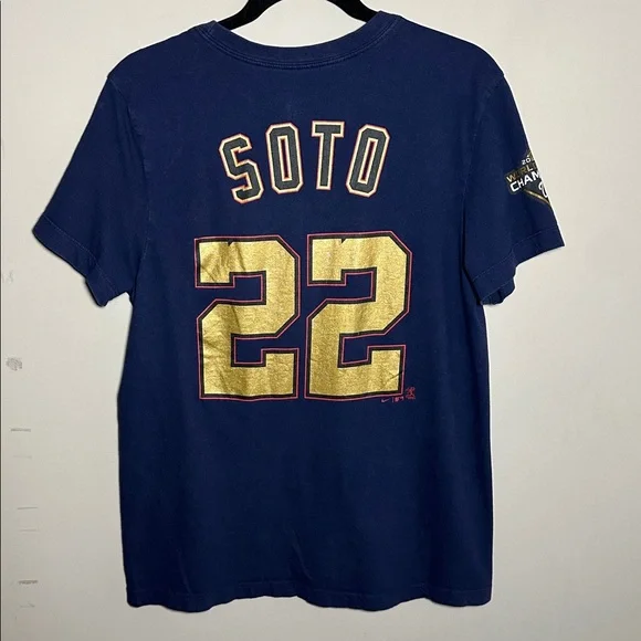 Nike Nationals Soto #22 Navy Tee with White and Gold Accents