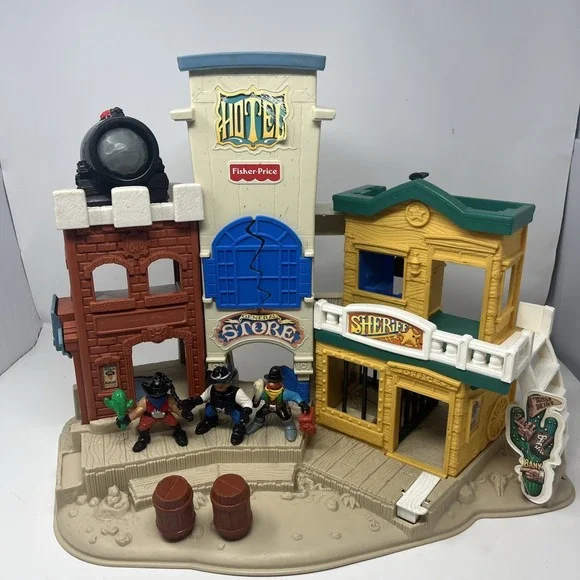 Fisher Price Great Adventures Cowboy Wild Western Stagecoach Town Cannon Figures