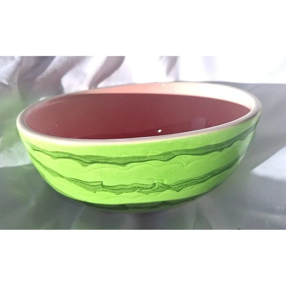 Vtg Pier One Japan Watermelon Ceramic Bowl Oval Pink Green Fruit Dish 550/5503