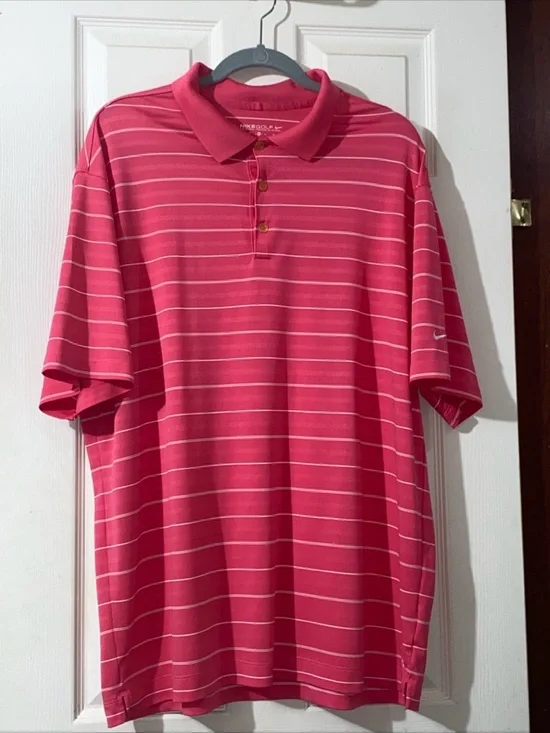 Nike Golf Pink & white Striped Dri-Fit Polo Shirt Men’s XL