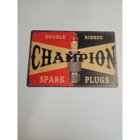 Champion Spark Plugs, Rustic Looking,  8x12, Metal Sign Garage Mechanic