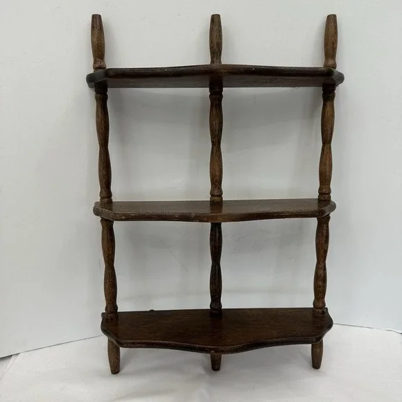 Vintage MCM French Country Spindle Shelf 3 Tier Wall Mount Wood 20