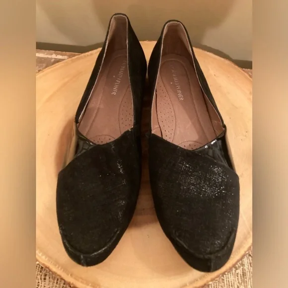 Donald J Pliner Sz 8‎ US Brix Black Mixed Media Slip On Comfort Loafers Shoes