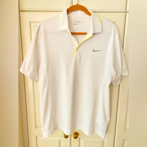 Nike Golf Polo Shirt White neon yellow pipes Dri-FIT men's XL