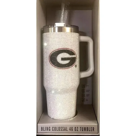 New NCAA White Bling‎ Colossal UGA 46oz Tumbler Georgia Bulldogs Rhinestone
