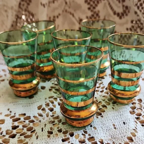 Vintage 1950's Bohemian Glass Shotglasses Set Of 6