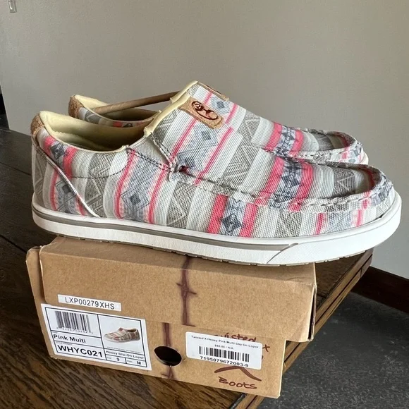 Twisted X Women's Slip on Loper Pink Multicolor Tribal Aztec Size 9