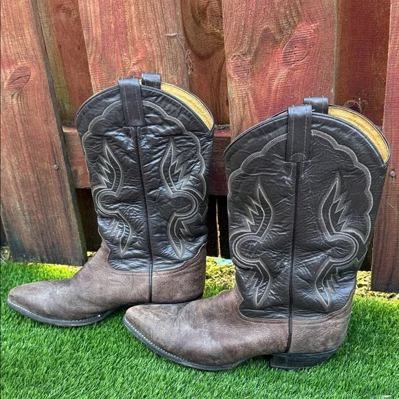 Tony Lama Black and Brown Western Cowboy Boots Size 10