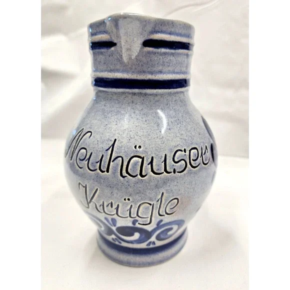Vintage Steinheimer Krugle .5 Liter Stoneware Jug Cobalt Blue Swirl Design