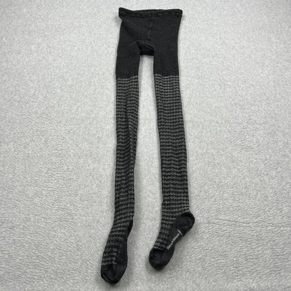 Smartwool Tights Womens Medium Charcoal Gray Chevron Merino Wool Stretch Footed