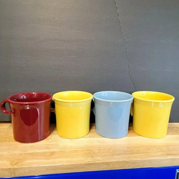 Lot Of 4 Fiestaware Red Blue Yellow Ceramic Solid 3.5 In Modern Coffee Mugs  Bra