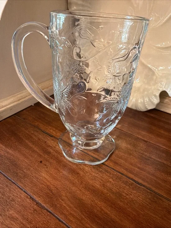 Princess House Fantasia Vintage Pressed Glass Mug with Floral Embossed Design