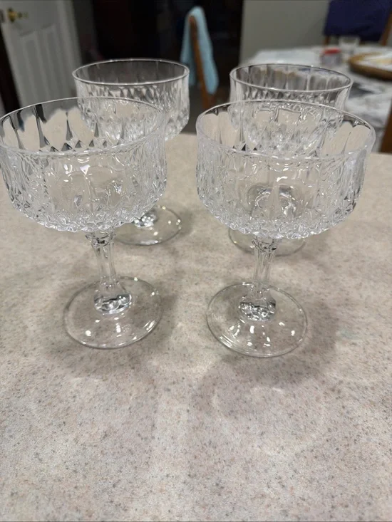 Vintage Cristal d’ Arques Crystal Cut Vintage Coupe Glasses - Clear Stemware Set