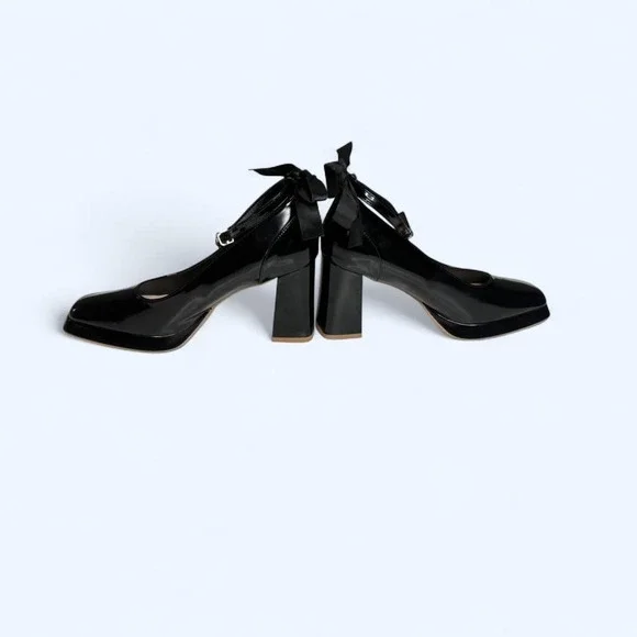 Black Patent Mary Jane Heels w/ Bow Gothic Dark Academia