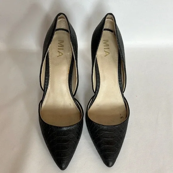 MIA Snakeskin Casual Pumps Stilettos Black Office Heels Shoes‎ Size 8