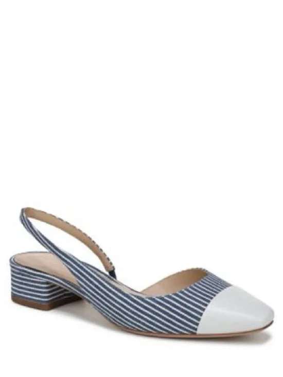 New Veronica Beard Cecile Slingback Pumps Blue White Stripe Low Heel Sz 8