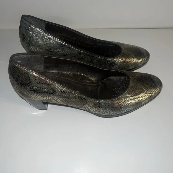 Office Coporate Kitten Block Heel Ara Ophelia Heels 9.5 Snake Skin Pump
