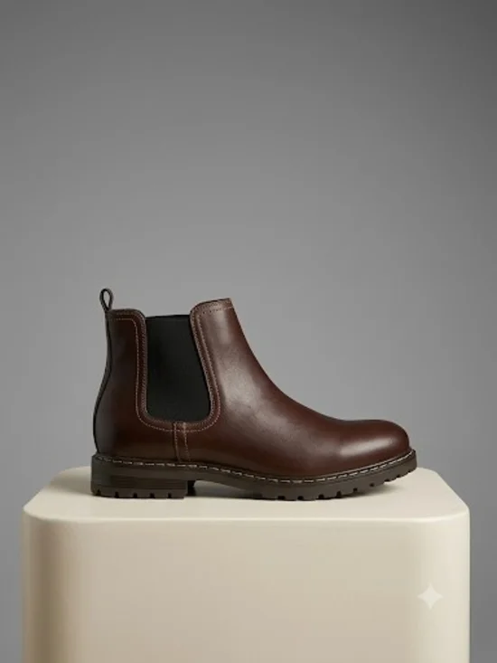 Men's Brown Leather Chukka Boot with Elastic Gussets