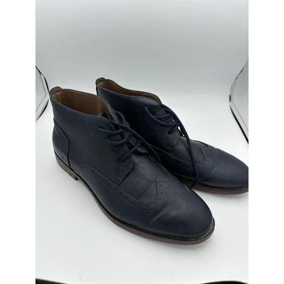 Mecca Boots Mens Size 12 Blue Faux Leather Chukka Wingtip Ankle Dress Casual