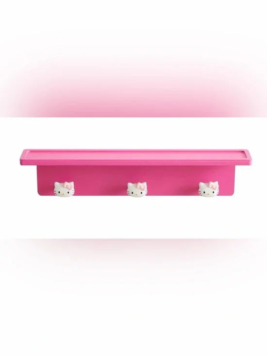 Sanrio Hello Kitty Pink 3-Hook Hanging Wall Shelf New In Box