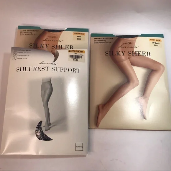 Vintage Sheer Caress Support Panty Hose 3 pair Bundle