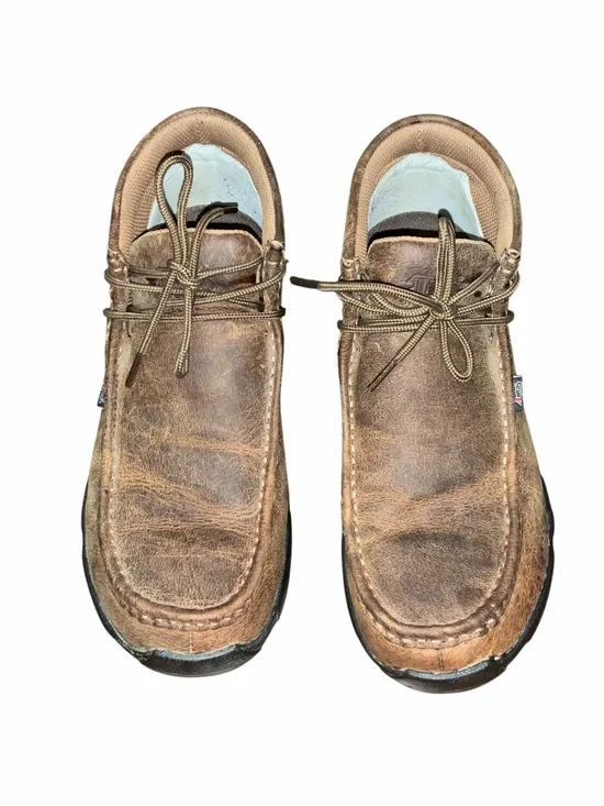 Justin Boots Men’s Leather Driving Moc Boots Brown Distressed Lace-Up Size 9M