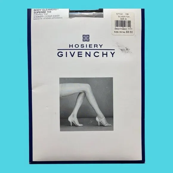 Givenchy Control Top Pantyhose Size B 156 Silver Fox Shimmery Lycra Sheer‎ New