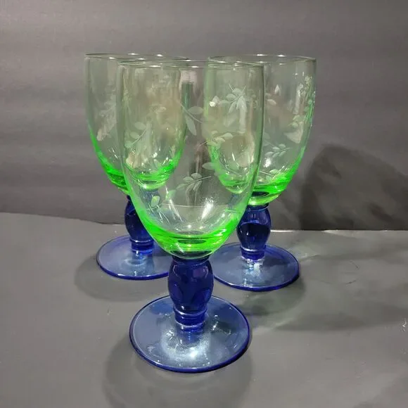 Pfaltzgraff Summer Breeze Green and Blue Iced Tea Goblets Set of 3