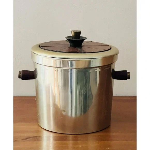 Georges Briard Vintage Retro Ice Bucket Teak And Aluminum MCM‎ 70s