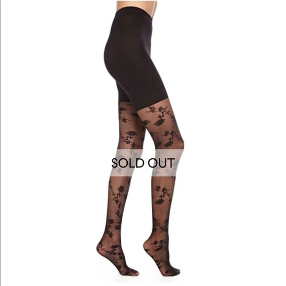 NWT Spanx Tight-End Stunning Rose Floral-Print Tights, Black 95-125 pounds