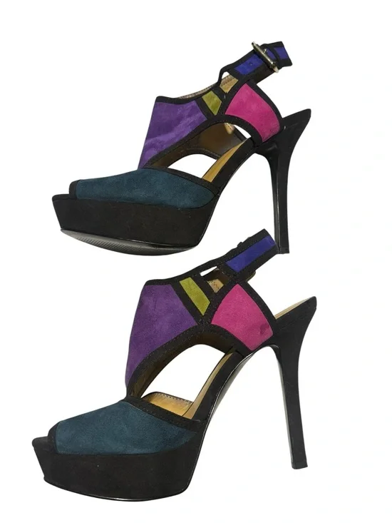 Nine West Heels Women's 7 Colorblock Black Purple Green