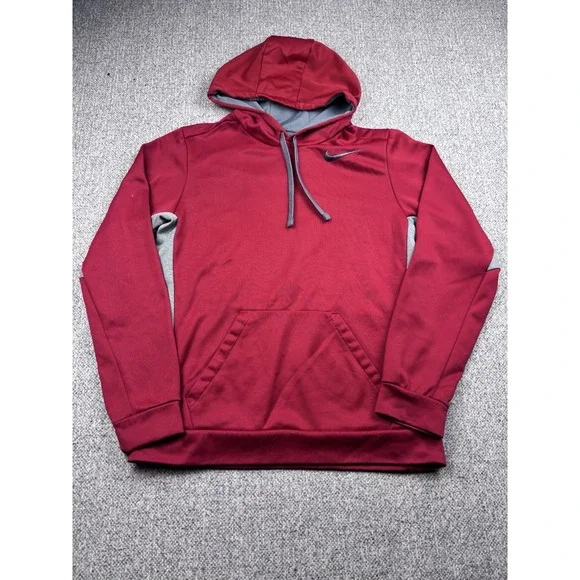 Nike Red Gray Therma‎ Fit Pullover Hoodie Sweatshirt Men Small