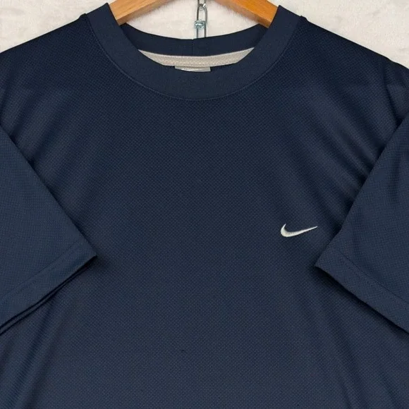 VTG Nike T-Shirt Men's L Navy Blue Gray Piping Swoosh Logo Mesh Athletic Y2K