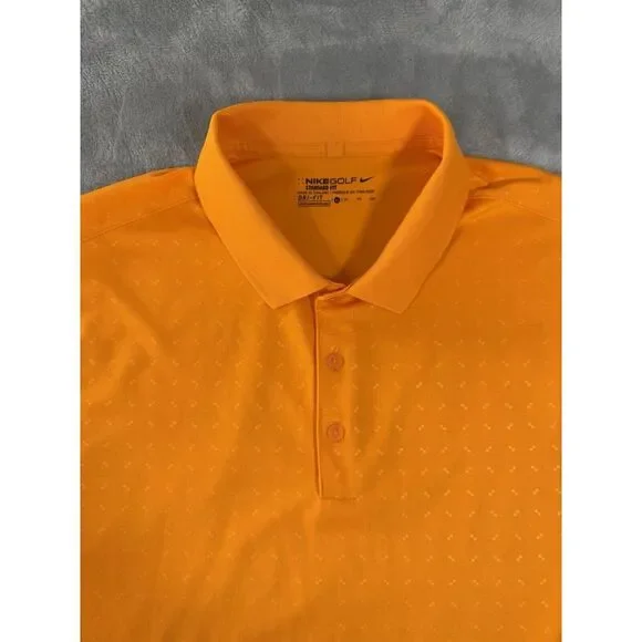 Nike Golf Shirt Mens XL Orange Embossed Standard‎ Fit Dri-Fit Polo