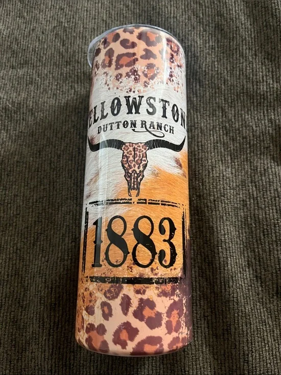Yellowstone Dutton Ranch 1883 Leopard Print Tumbler - Orange/Brown