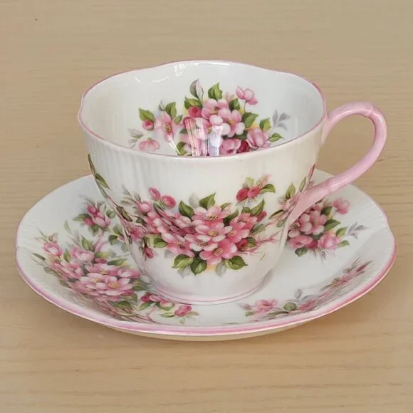 Vtg Royal Albert Bone China Blossom Time Series Apple Blossom Tea Cup & Saucer
