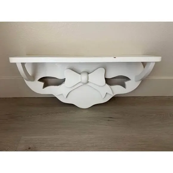 Vintage 90s White Painted Wood Bow Shelf