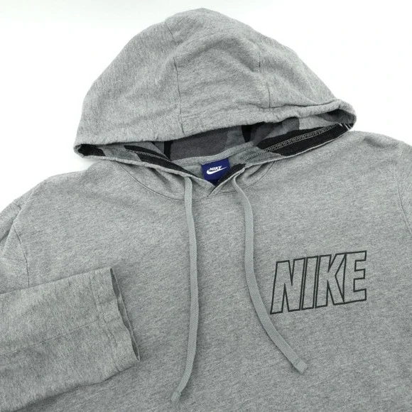 Nike‎ Mens Long Sleeve Pullover Hoodie Gray Camo Graphic Back Print Size L