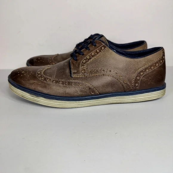 ROAN by BED STU Derby Oxford Rustic Grey Navy Lace Up Leather Men's Shoe Size 10