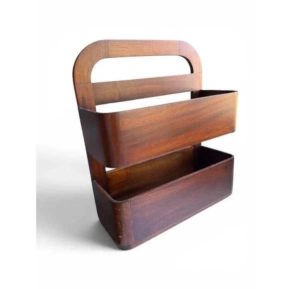 Selamat Designs Walnut Wood Storage Shelf Organizer Wall Hanging Woven