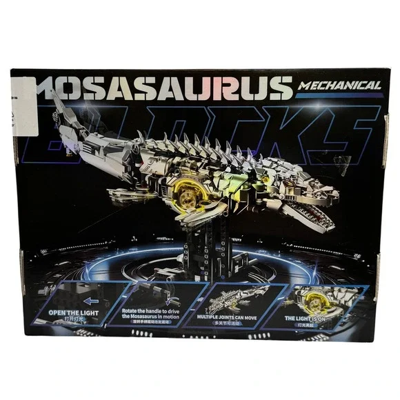 MJ Mosasaurus Mechanical Building Blocks Set 13100 Silver NEW 1413pcs‎ Light Up