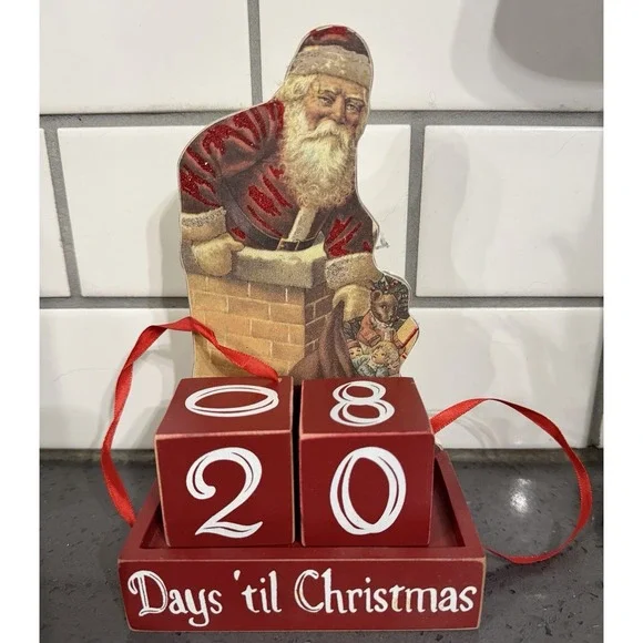Wooden Wood‎ Countdown to Christmas Advent Calendar Santa Number Blocks