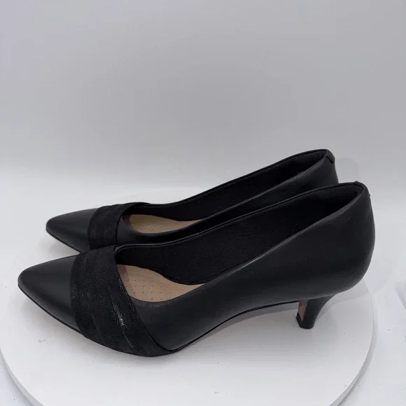 Clarks Linvale Madie Classic Pumps Black Leather Heels‎ Women's 8.5