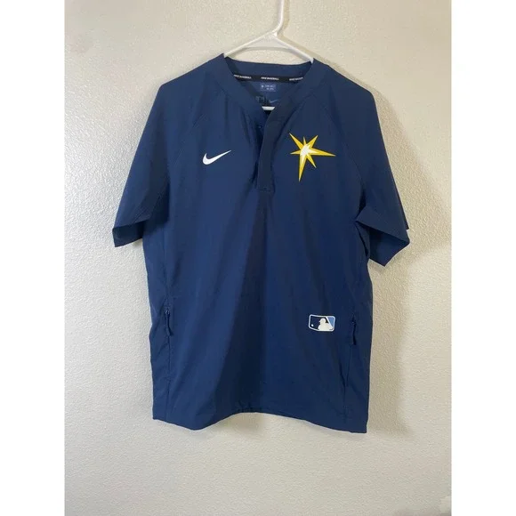 Nike Baseball Mens Small Tampa Bay Rays Pullover Navy Blue MLB Top