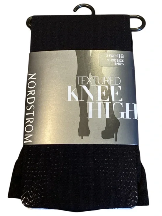 Nordstrom Black Chevron Textured Knee‎ High Stockings Fits 6-10.5 NEW