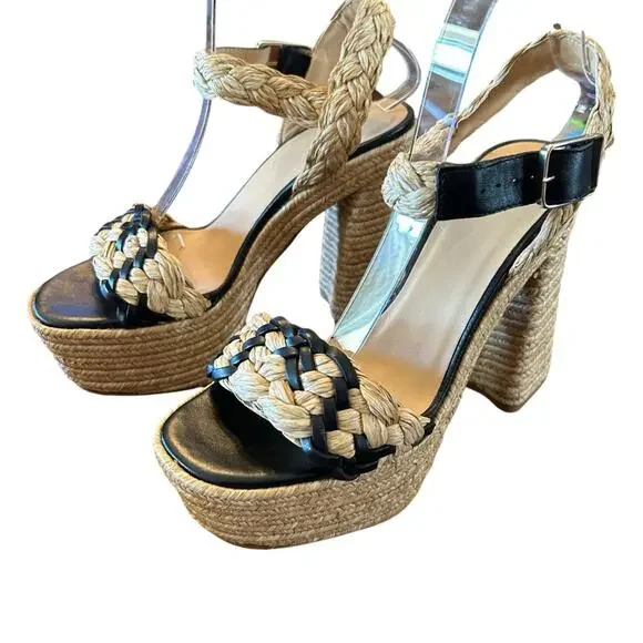 Castaner Agnes Raffia & Leather Platform Sandals Braided Detail NEW EU 39 US 8