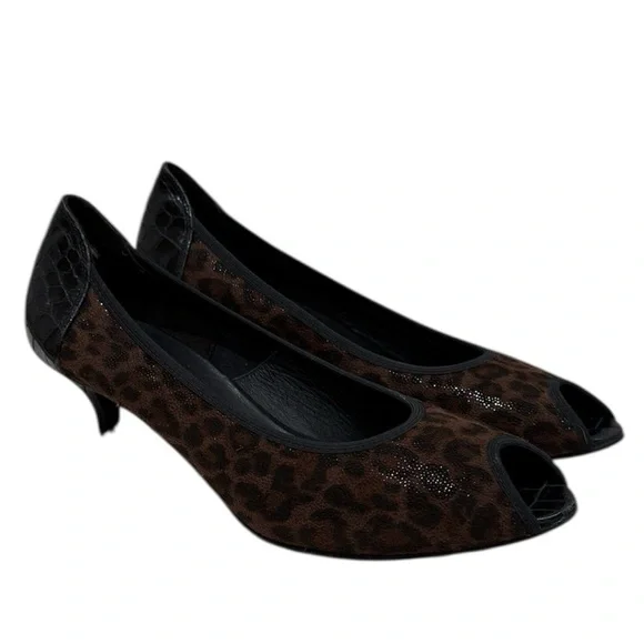 Donald J. Pliner‎ Leopard Animal Print Peep-Toe Kitten Heel Pumps Sz 9 Elegant