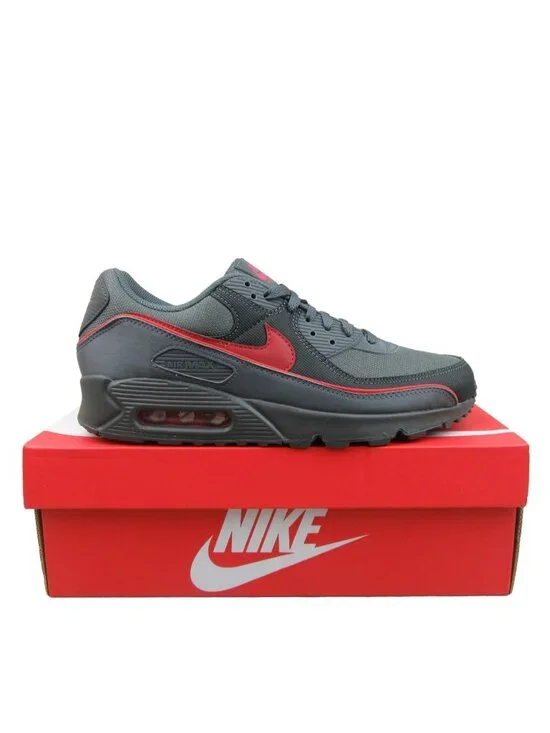 Nike Air Max 90 Premium Men's Size 11 Iron Grey Red Shoes NEW